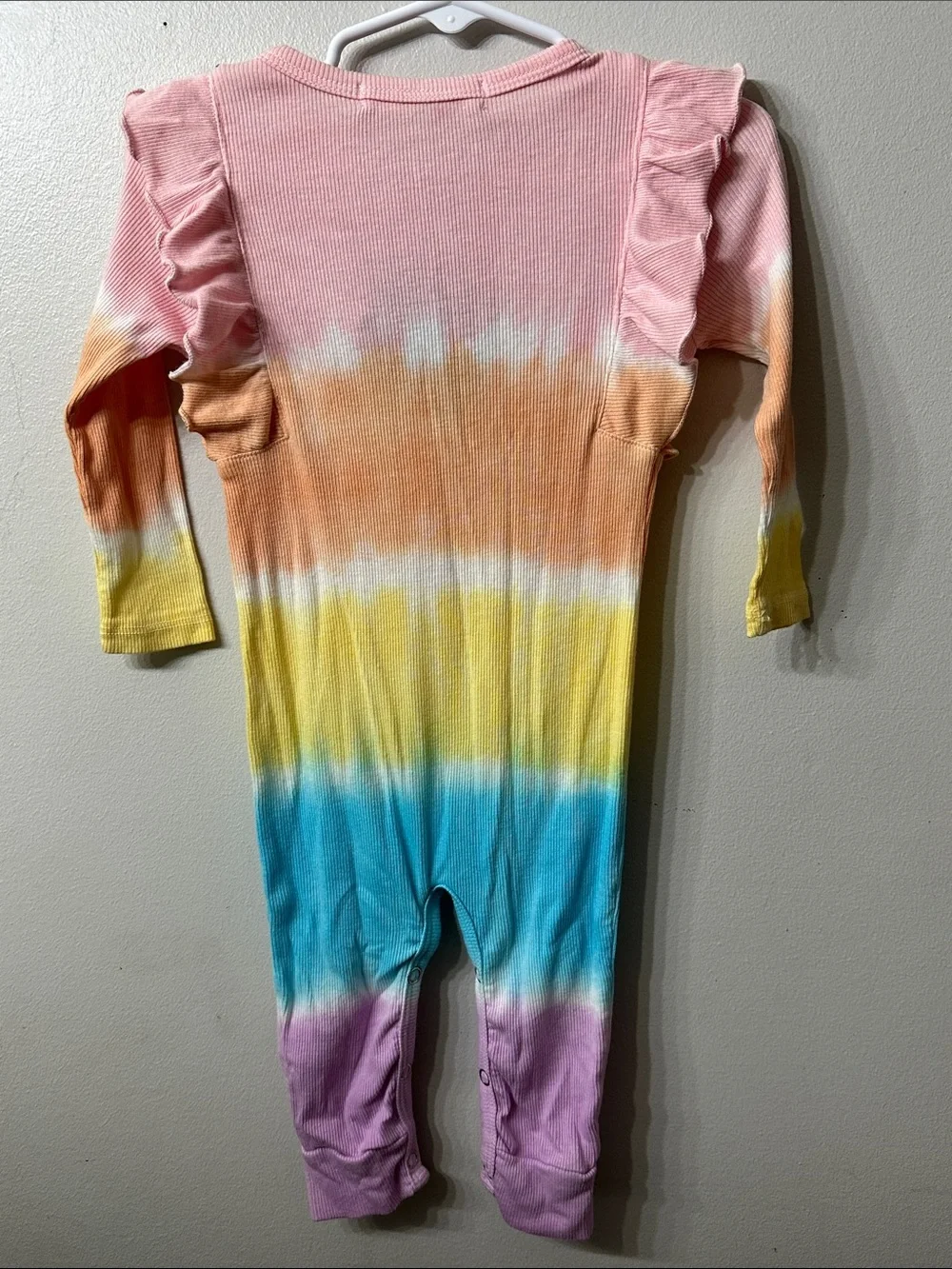 Fairwell Baby Tie Dye Ruffle Romper 12-18M Rainbow Ribbed NWT